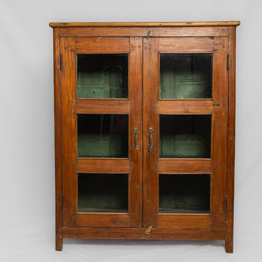 Timber & glass fronted cabinet w green interior