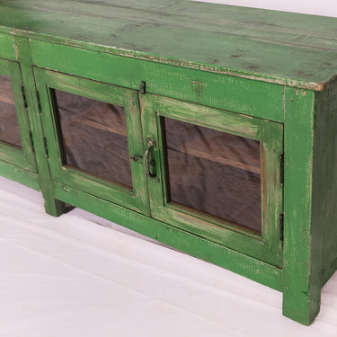 green timber & glass low sideboard
