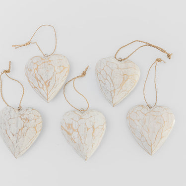 Pair whitewash wooden hanging hearts