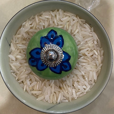 Hand Painted Ceramic Knobs round green & blue