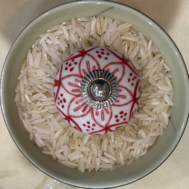 Hand Painted Ceramic Knobs red & white round