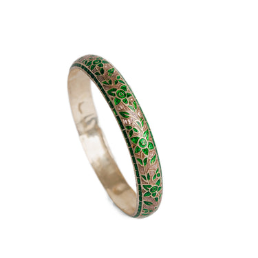 St silver & pink & green enamel bangle