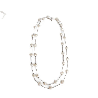 potato pearls on grey silk signature necklace