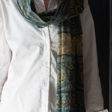 Ajrakh hand block printed stole both sides printed