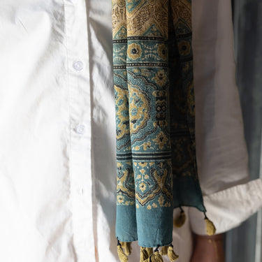 Ajrakh hand block printed stole both sides printed