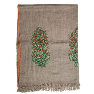 orange & green floral fine embroidery cashmere wrap