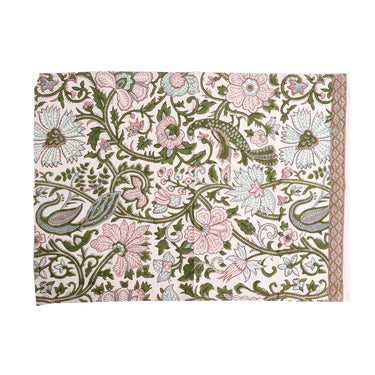 Pink & green block printed utility towel