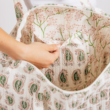 Pink & Green Block Printed Quilted Overnighter
