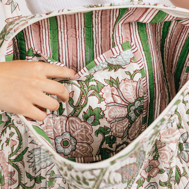 Pink & Green Block Printed Quilted Overnighter