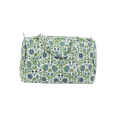 Green & blue block printed quilted overnighter