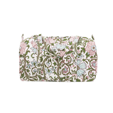 Pink & green block printed quilted overnighter