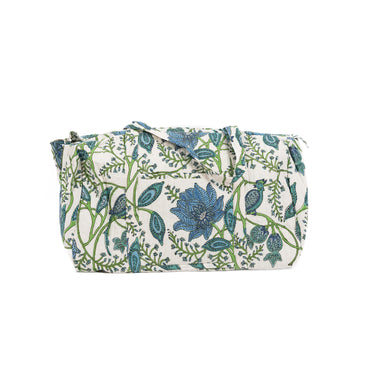 Green & blue block printed quilted overnighter