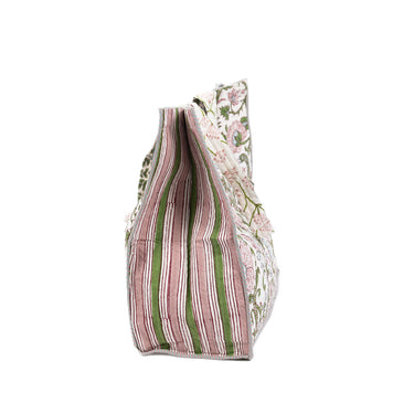 Pink & green quilted tote