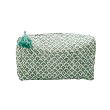 Green & blue block printed quilted sponge bag