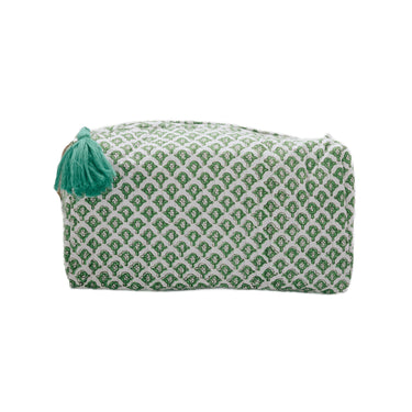 Green & blue block printed quilted sponge bag