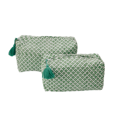 Green & blue block printed quilted sponge bag