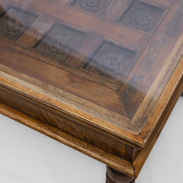 12 Flower Antique Teak Ceiling Panel Coffee Table