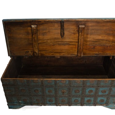 Blue low trunk with metal front & flower pattern