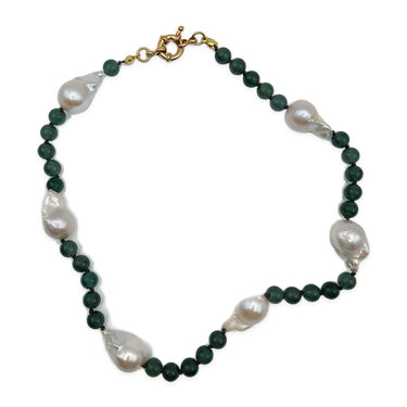 Baroque Pearl & Natural Jade Necklace