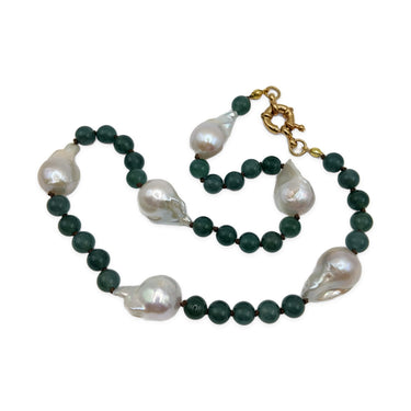 Baroque Pearl & Natural Jade Necklace