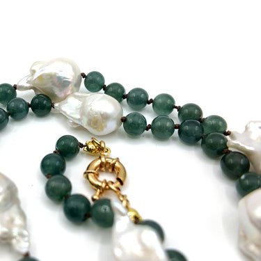 Baroque Pearl & Natural Jade Necklace