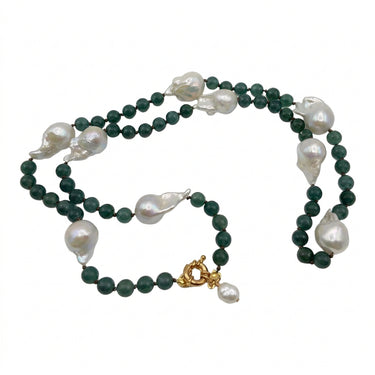 Baroque Pearl & Natural Jade Necklace
