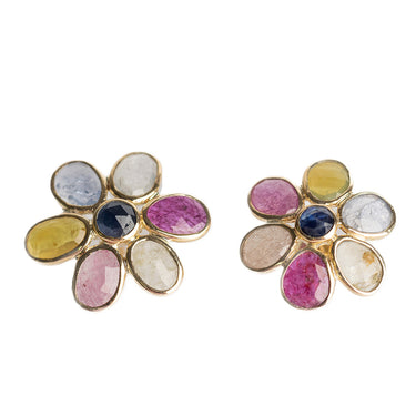 multi sapphire 9ct gold daisy earrings