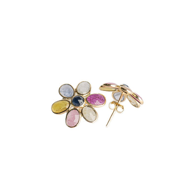 multi sapphire 9ct gold daisy earrings