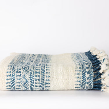 indigo & natural organic deshi wool hand-spun & woven throw
