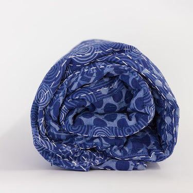 Block printed indigo kantha throw