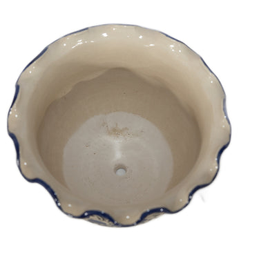 Blue & White Floral Round Scallop Edge Ceramic Planter