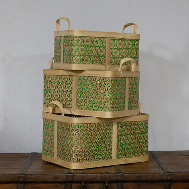 Pretty bicolour rectangular basket w handle