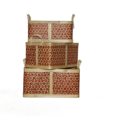 Pretty bicolour rectangular basket w handle