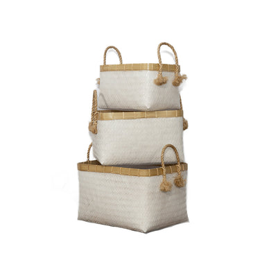 rectangular deep basket w rope handles