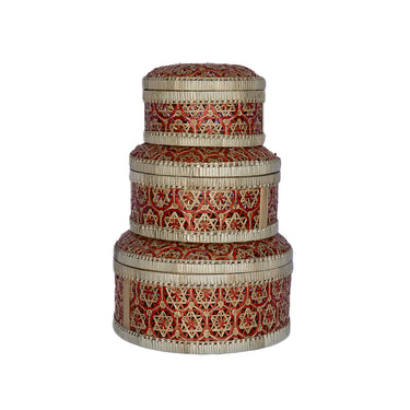 Pretty bicolour round lidded basket