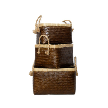 rectangular deep basket w rope handles