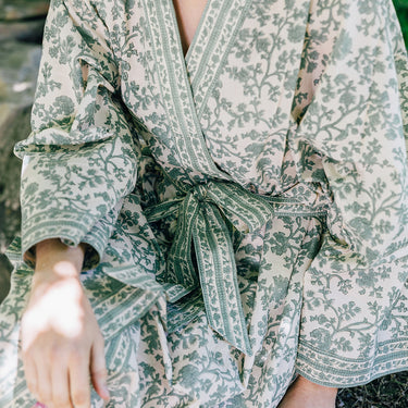 green floral cotton kimino