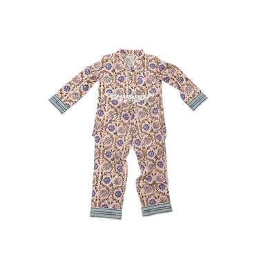 Multicolour Block Printed Cotton Long Sleeve Pyjama Set