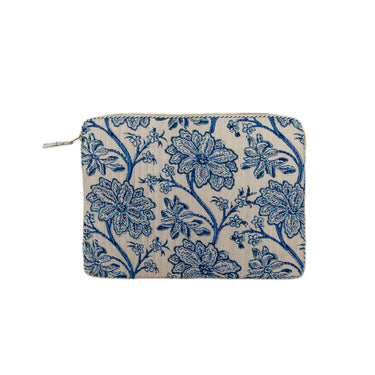 Blue & White Block Printed Cotton Laptop Bag