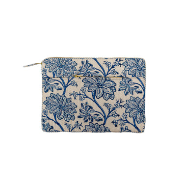 Blue & White Block Printed Cotton Laptop Bag