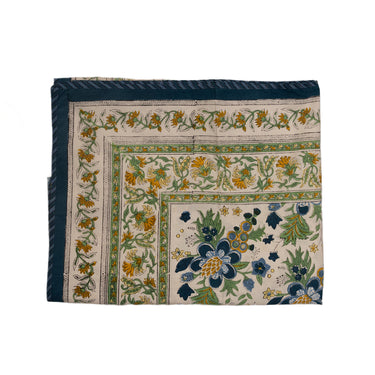 Anokhi Blue, Green & Yellow Floral Blockprint Cotton Tablecloth