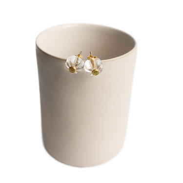 Carved Flower Crystal Quartz and Green Tourmaline Studs