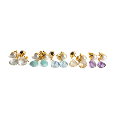 Pearl & Semi Precious Stone Stud Drop