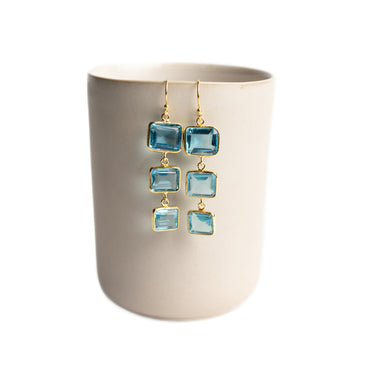 Gold-Plated Sterling Silver Graduated Triple Semi-Precious Stone Drops