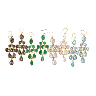 Gold-Plated Sterling Silver Semi Precious Stone Chandelier Earrings