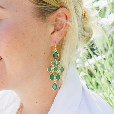 Gold-Plated Sterling Silver Semi Precious Stone Chandelier Earrings