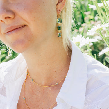 Gold-Plated Sterling Silver Graduated Triple Semi-Precious Stone Drops