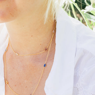 90cm Gold Plated Sterling SilverChain w Semi-Precious Stones