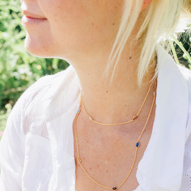 90cm Gold Plated Sterling SilverChain w Semi-Precious Stones