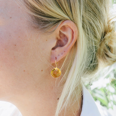 Gold-Plated Sterling Silver Facetted Round Semi-Precious Stone Drop